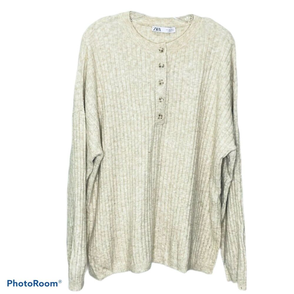 COPY - Zara Women Oatmeal Henley Sweater L NEW